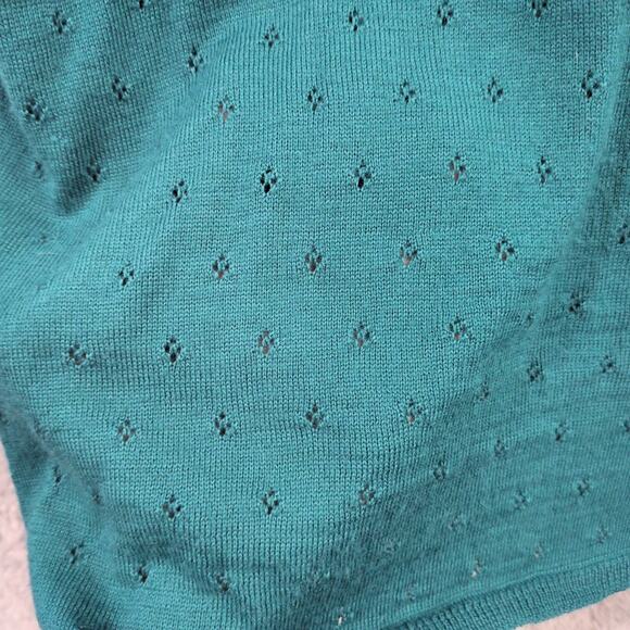 Vintage Napa Studio Short Sleeve Pointelle Knit Sweater Womens XL Soft Cozy Teal - Picture 4 of 10